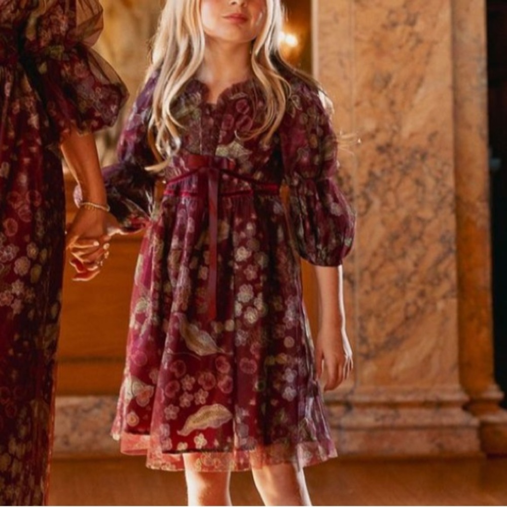 Ivy City Co Persephone Dress in Maroon Floral Sz 13/14T Vintage,holiday looks.